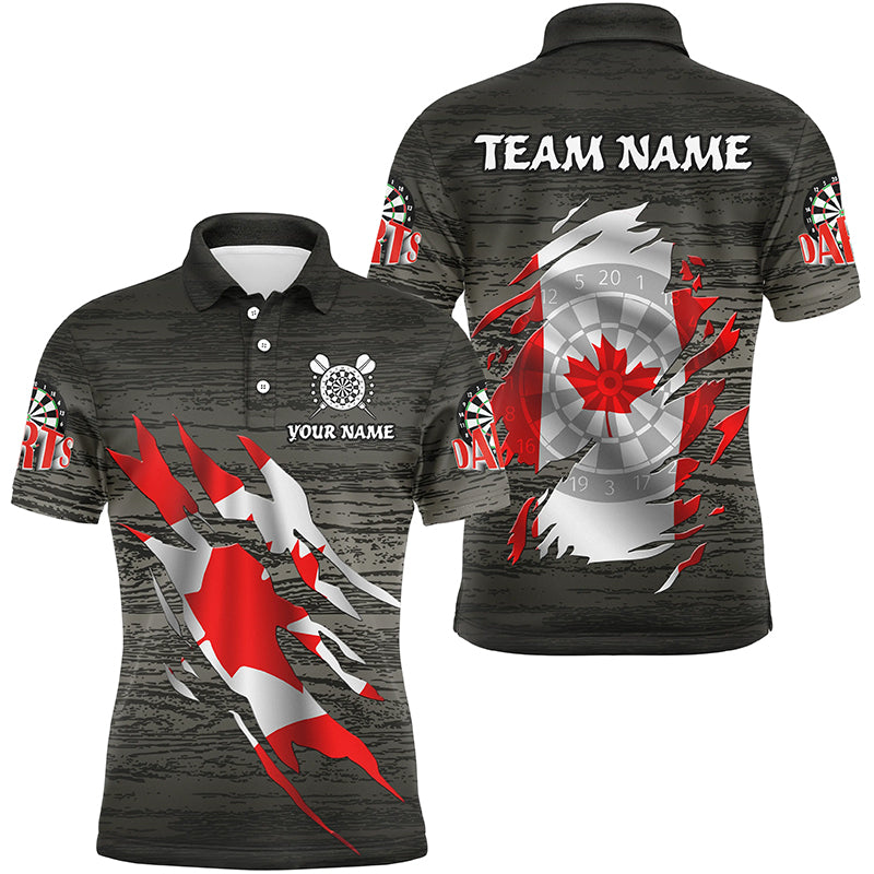 Maxcorners Darts Grey Grunge Canada Flag Customized Name, Team Name 3D Polo Shirt