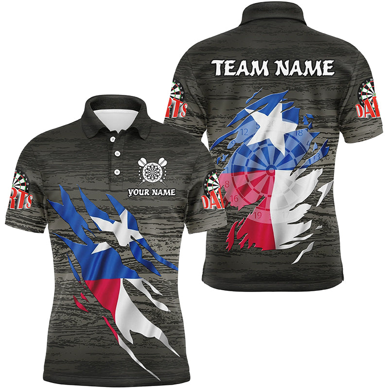 Maxcorners Darts Grey Grunge Texas Flag Customized Name, Team Name 3D Polo Shirt