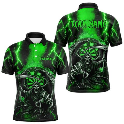 Maxcorners Personalized Green Grim Reaper Thunder Lightning Darts Shirt For Men, 3D Darts Team Jerseys  LM0803