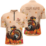 Maxcorners Orange Funny Turkey Bowling Jersey Customized Name, Team Name 3D Shirt