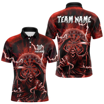 Maxcorners Red Grim Reaper Lightning 3D Darts Shirt For Men Custom Darts Jersey Team Polo & 1/4 Zip LM1903