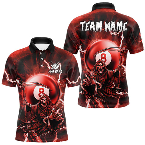 Maxcorners Red Grim Reaper 8 Ball Billiard Shirt For Men Custom Lightning Pool Team Jersey Polo & 1/4 Zip TU0710