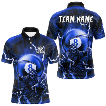 Maxcorners Blue Grim Reaper 8 Ball Billiard Shirt For Men Custom Lightning Pool Team Jersey Polo & 1/4 Zip LM1903