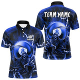 Maxcorners Blue Grim Reaper 8 Ball Billiard Shirt For Men Custom Lightning Pool Team Jersey Polo & 1/4 Zip TU0710