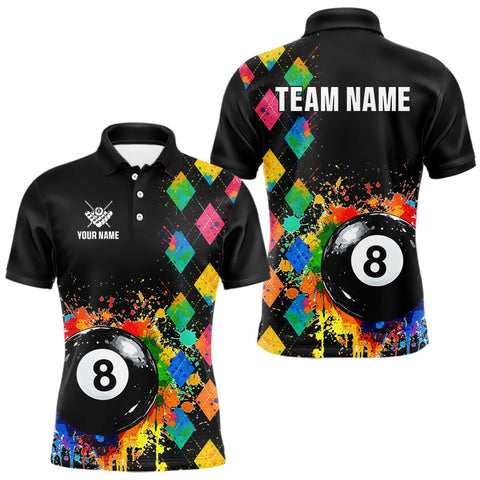 Maxcorners Funny 8 Ball Pool Paint Colorful Argyle Custom Billiard Shirt For Men, Best Pool Team Jersey TU0710