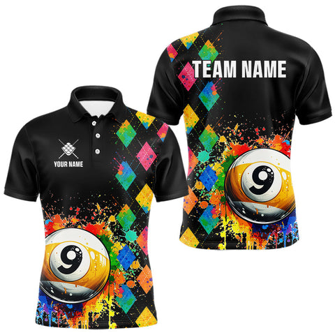 Maxcorners Funny 9 Ball Pool Paint Colorful Argyle Custom Billiard Shirt For Men, Best Pool Team Jersey TU0710
