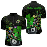 Maxcorners Black Grunge Billiard Balls Luckiest Shamrock Pool Shirts Custom St Patrick Day Billiard Jersey