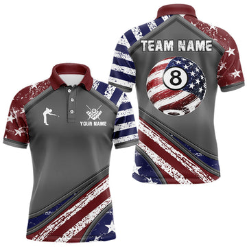 Maxcorners Personalized US Flag 8 Ball Pool Billiard Shirt For Men Custom Patriotic Billiard Team Jersey LM1904
