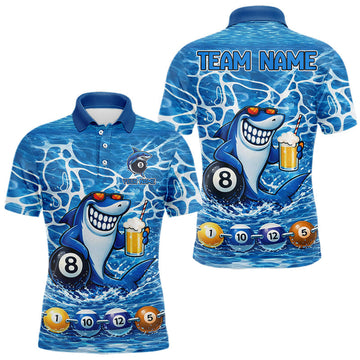 Maxcorners Blue Funny Shark 8 Ball Pool Billiard Shirt For Men Custom Billiard Team Jersey Polo & 1/4 Zip LM0402