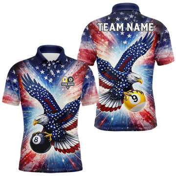 Maxcorners Custom 8 Ball & 9 Ball American Flag Eagle Billiard Shirt For Men, Pool Team Jersey Polo & 1/4 Zip LM0404