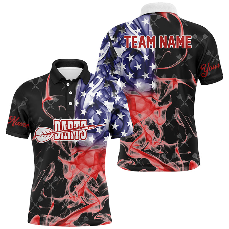 MaxCorners Darts Black Darts Pattern American Flag Smoke Customized Name 3D Polo Shirt For Men