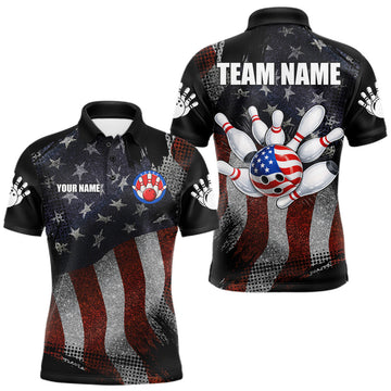 Maxcorners Retro American Flag Patriotic Bowling Shirts For Men Custom Bowling Team Jersey Polo, 1/4 Zip LM0607