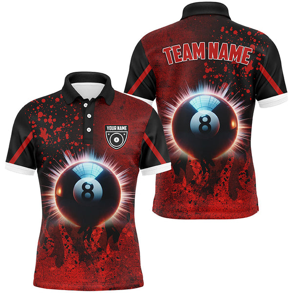 Maxcorners Personalized Glowing 8 Ball Pool Billiard Shirts For Men Custom Grunge Red Billiard Pool Jerseys