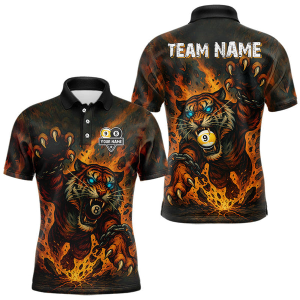 Maxcorners Personalized 8 & 9 Ball Tiger Fire Billiard Shirt For Men Custom Pool Team Jersey Polo & 1/4 Zip LM0210
