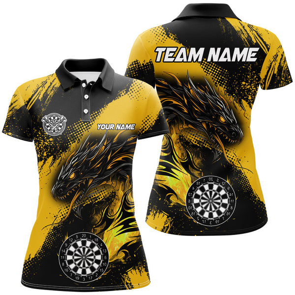 Maxcorners Yellow Grunge Custom Dragon Darts Jersey Customized Name, Team Name 3D Shirt