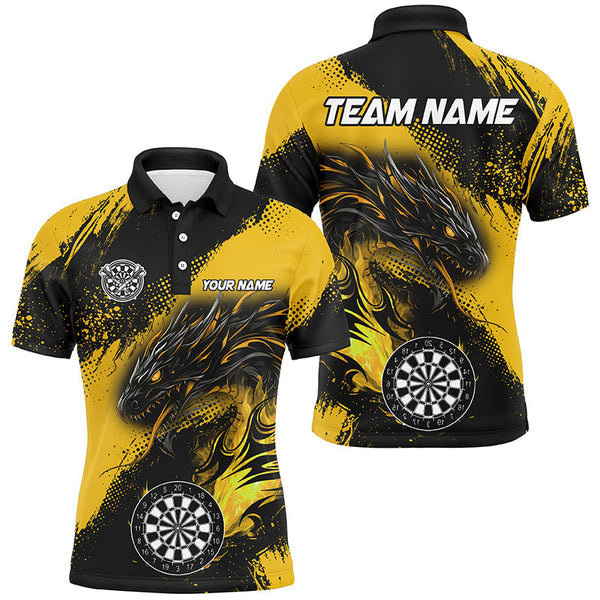 Maxcorners Yellow Grunge Custom Dragon Darts Jersey Customized Name, Team Name 3D Shirt