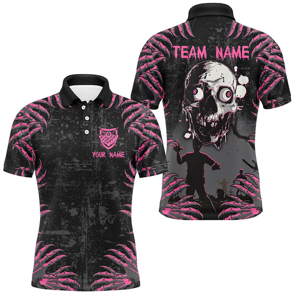 Maxcorners Funny Skull Claw Pattern Custom Billiard Shirts, Grunge Pink Black Halloween Billiard Jerseys