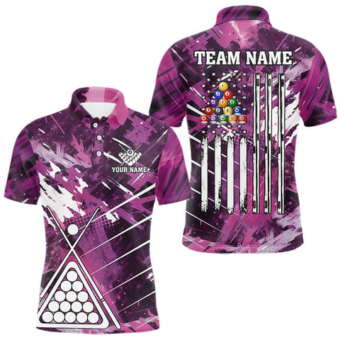 Maxcorners Purple Grunge US Flag Billiard Shirt For Men Custom 8 Ball Pool Team Shirt, Billiard Jersey LM0910