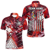 Maxcorners Red Grunge US Flag Billiard Shirt For Men Custom 8 Ball Pool Team Shirt, Funny Billiard Jersey LM0910