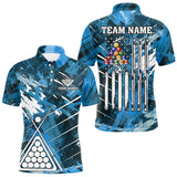 Maxcorners Blue Grunge US Flag Billiard Shirt For Men Custom 8 Ball Pool Team Shirt, Funny Billiard Jersey LM0910
