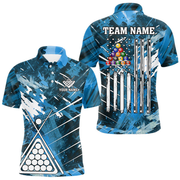 Maxcorners Blue Grunge US Flag Billiard Shirt For Men Custom 8 Ball Pool Team Shirt, Funny Billiard Jersey LM0910