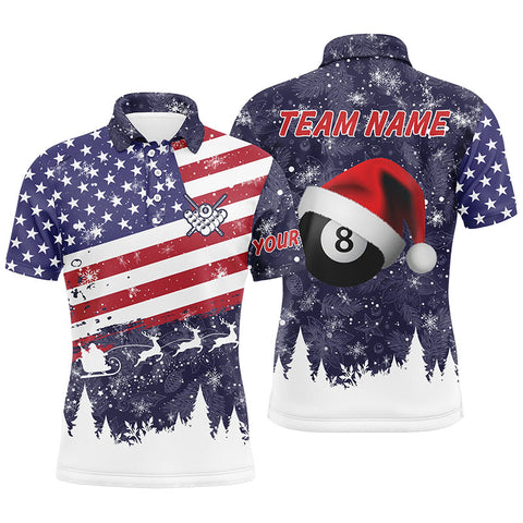 Maxcorners Personalized Merry Christmas American Flag Billiard Polo Shirts