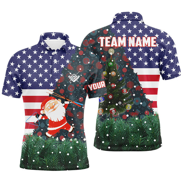 Maxcorners Personalized Santa Tree American Flag Billiard Polo Shirts