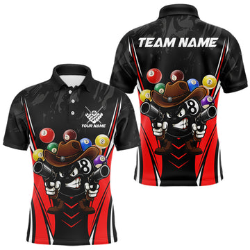 Maxcorners Black And Red Funny 8 Ball Billiard Shirt For Men Custom Pool Team Shirts, Billiard Jersey Outfit LM0412