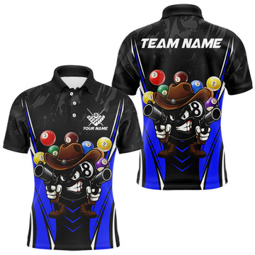 Maxcorners Black And Blue Funny 8 Ball Billiard Shirt For Men Custom Pool Team Shirts, Billiard Jersey Outfit LM0412