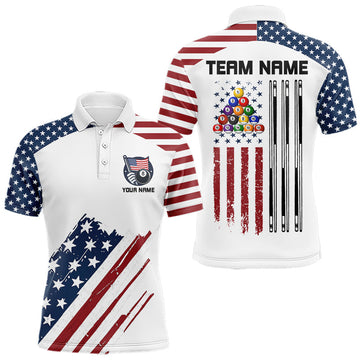 Maxcorners White Grunge American Flag Billiard Shirt For Men Custom Patriotic 8 Ball Pool Team Jersey LM0901