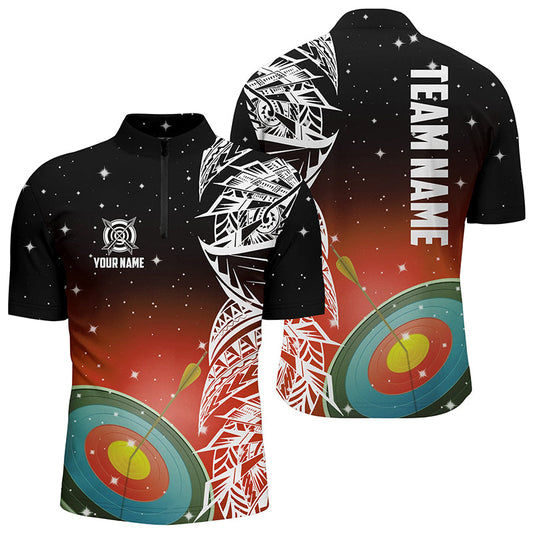 Maxcorners Personalized 3D Target Archery Blue Galaxy Pattern Men Polo Shirts, Team League Archery Jerseys