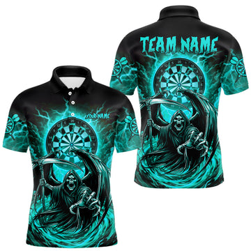 Maxcorners Personalized Turquoise Grim Reaper Lightning Darts Shirt For Men, Darts Team Jersey Polo & 1/4 Zip TDM5898 LM0602