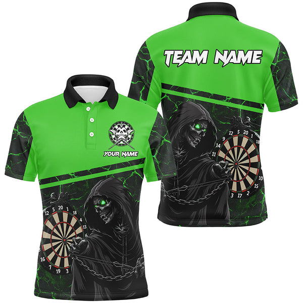 Maxcorners Darts Green Death Skeleton Customized Name, Team Name 3D Polo Shirt