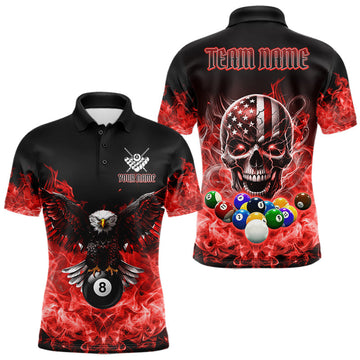 Maxcorners Red Flame Smoke American Flag Eagle Skull Billiard Shirt For Men Custom 8 Ball Pool Team Jersey