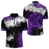 Maxcorners Grunge Purple Paint Splash Dart Polo & Quarter Zip Custom Dart Shirts For Men Darts Jerseys