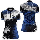 Maxcorners Grunge Blue Paint Splash Dart Polo & Quarter Zip Custom Dart Shirts For Men Darts Team Jerseys