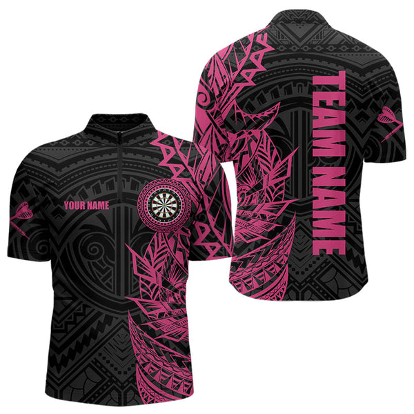 Maxcorners Personalized Pink Black Tribal Darts Polo & Quarter Zip Custom Dart Shirts For Men Dart Jerseys