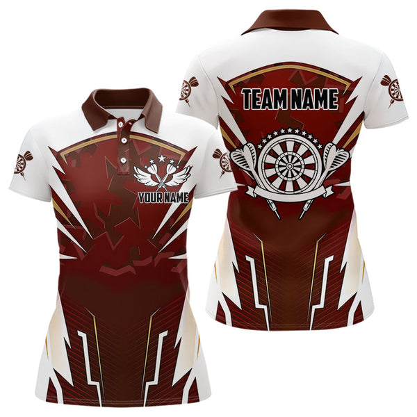 Maxcorners Personalized Wine Red And White Dart Shirts For Men Custom Team Darts Jerseys Polo & Quarter Zip