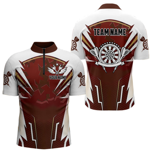 Maxcorners Personalized Wine Red And White Dart Shirts For Men Custom Team Darts Jerseys Polo & Quarter Zip