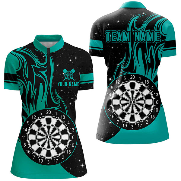 Maxcorners Personalized Turquoise Darts Fire Polo Shirts Best Custom Darts Shirts For Women Darts Team Jerseys