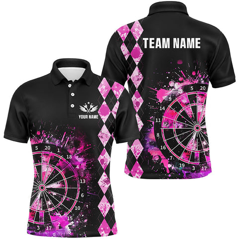 MaxCorners Dart Pink Grunge Customized Name, Team Name 3D Polo Shirt For Men