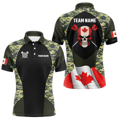 Maxcorners Canada Waving Flag Skull Green Camo Custom Dart Shirts For Men, Patriotic Dart Team Jerseys LM1506