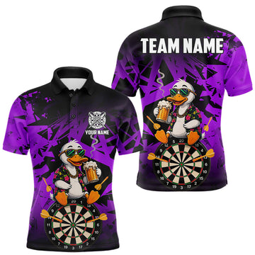 Maxcorners Personalized Purple Funny Duck Beer Darts Shirts For Men Custom Darts Team Jersey, Darts Gift