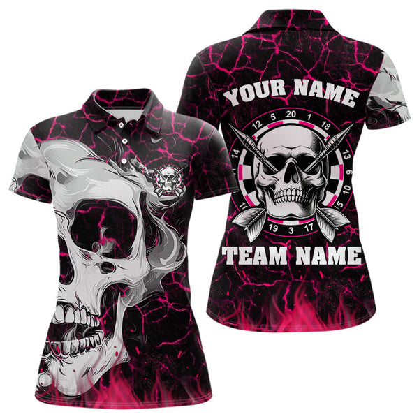 Maxcorners Personalized Pink 3D Fire Crack Skull Dart Shirts Custom Scary Dart Shirts For Men Dart Jersey MT0609