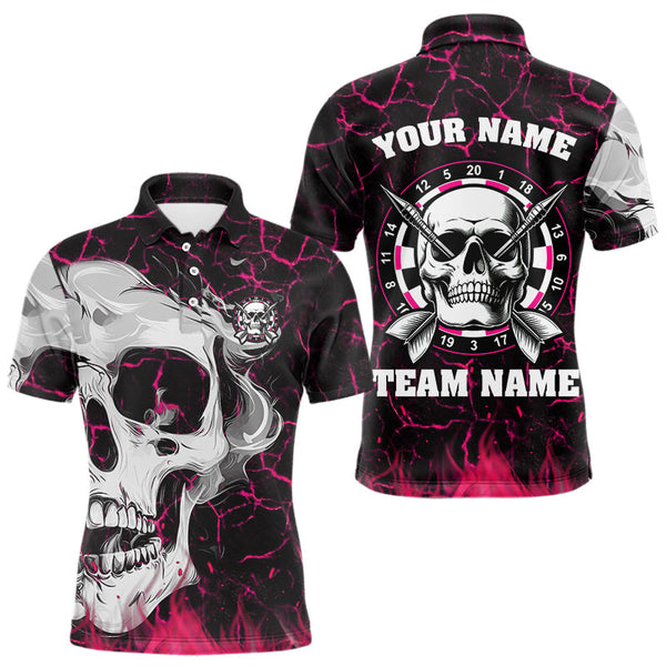Maxcorners Personalized Pink 3D Fire Crack Skull Dart Shirts Custom Scary Dart Shirts For Men Dart Jersey MT0609