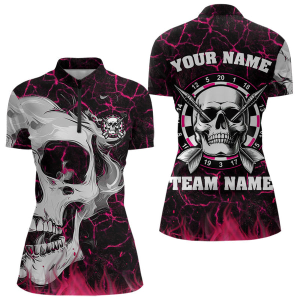 Maxcorners Personalized Pink 3D Fire Crack Skull Dart Shirts Custom Scary Dart Shirts For Men Dart Jersey MT0609
