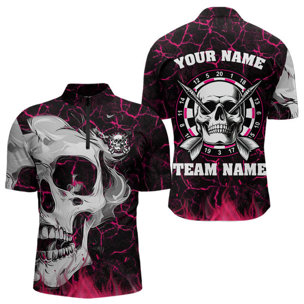 Maxcorners Personalized Pink 3D Fire Crack Skull Dart Shirts Custom Scary Dart Shirts For Men Dart Jersey MT0609