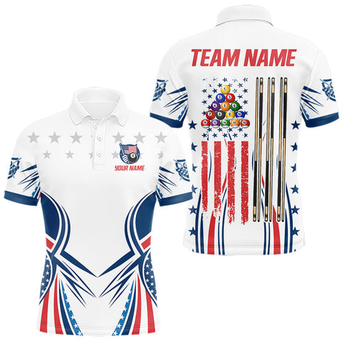 Maxcorners Patriotic American Flag 8 Ball Billiard Shirt For Men Custom Pool Team Jerseys Polo & Quarter Zip LM1809