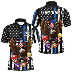 Maxcorners Billiard Eagle American Flag Stripes Pool Jersey For Men Custom Patriotic Billiard Team Shirt|Blue LM0910