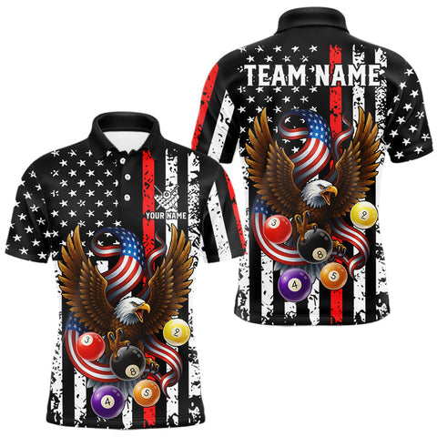 Maxcorners Billiard Eagle American Flag Stripes Pool Jersey For Men Custom Patriotic Billiard Team Shirt|Red LM0910